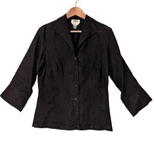 Talbots Irish Linen Black 3/4 Sleeve Button Down Collared Casual Lightweight Top